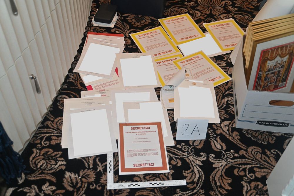 FBI photograph of classified documents recovered at Mar-a-Lago, August 2022